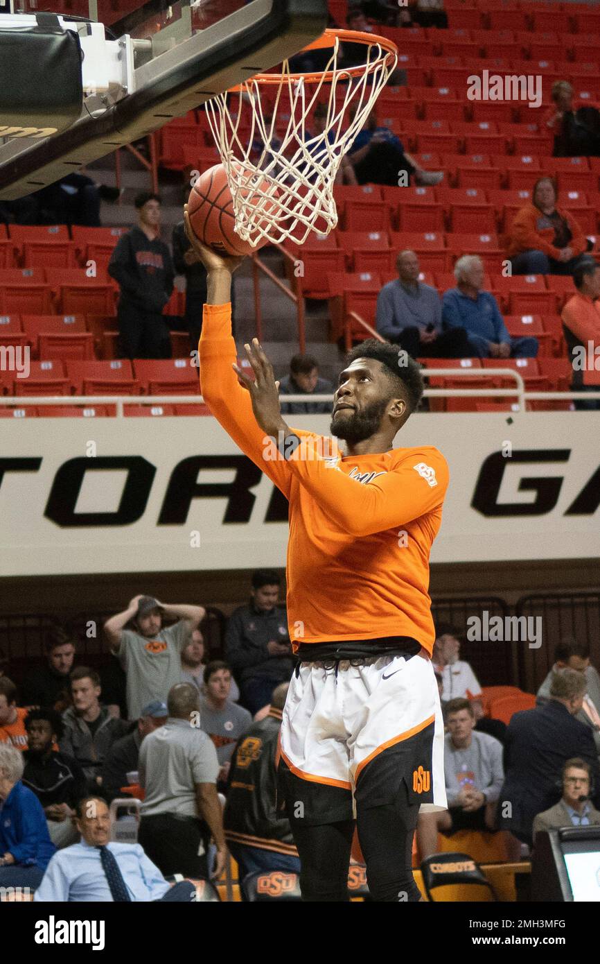 Oklahoma State guard Jonathan Laurent (1) warms up prior to an NCAA college  basketball game in Stillwater, Okla., Monday, Jan. 27, 2020. (AP  Photo/Brody Schmidt Stock Photo - Alamy