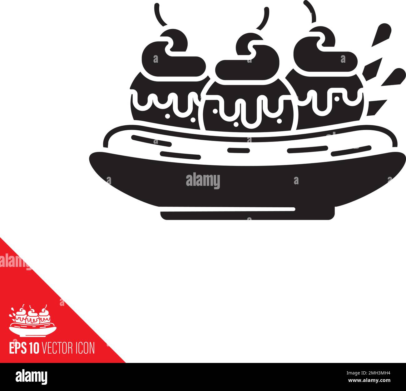 Banana split ice cream bowl vector glyph icon . Famus dessert symbol ...