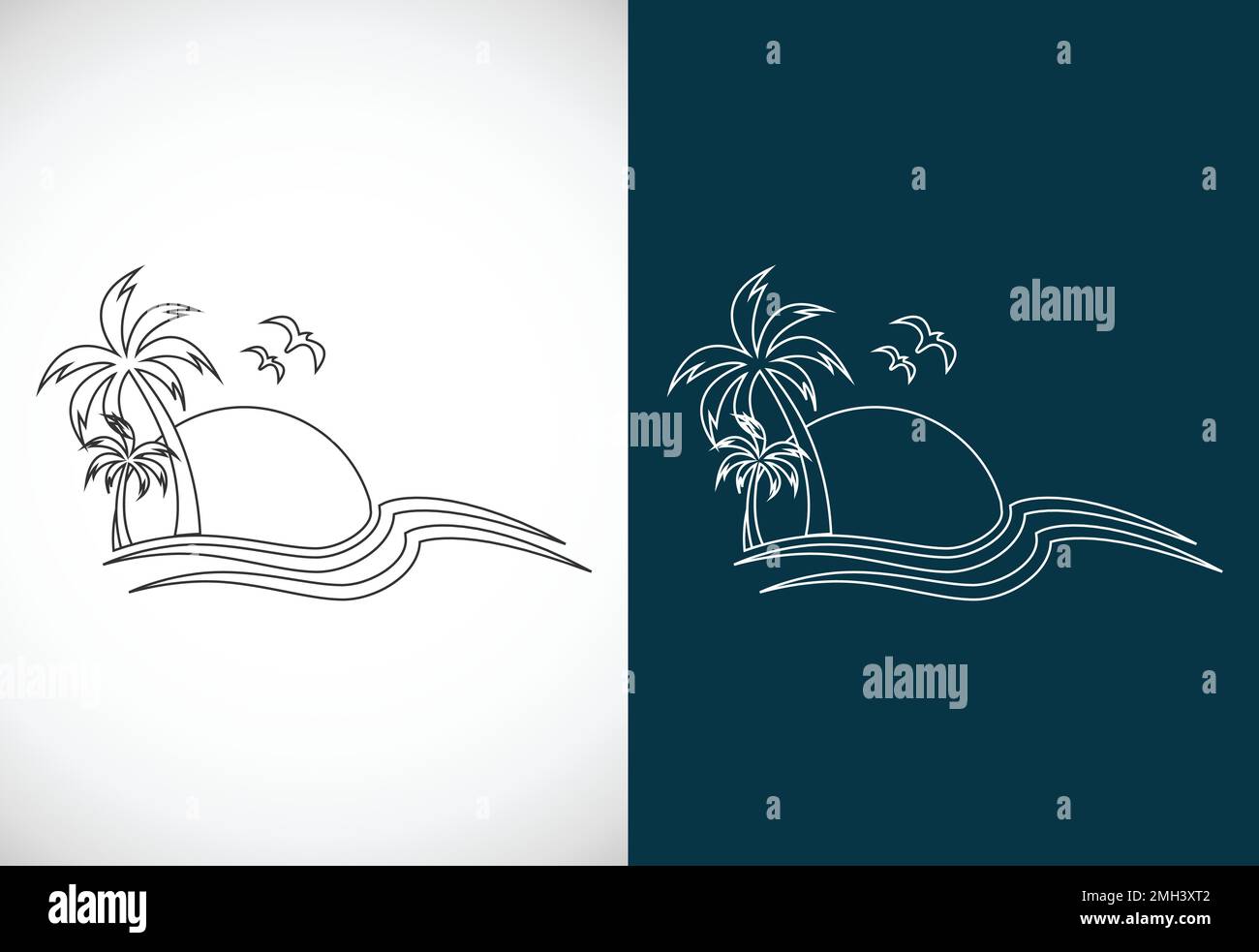 Simple modern Unique tropical beach line art logo design vector ...