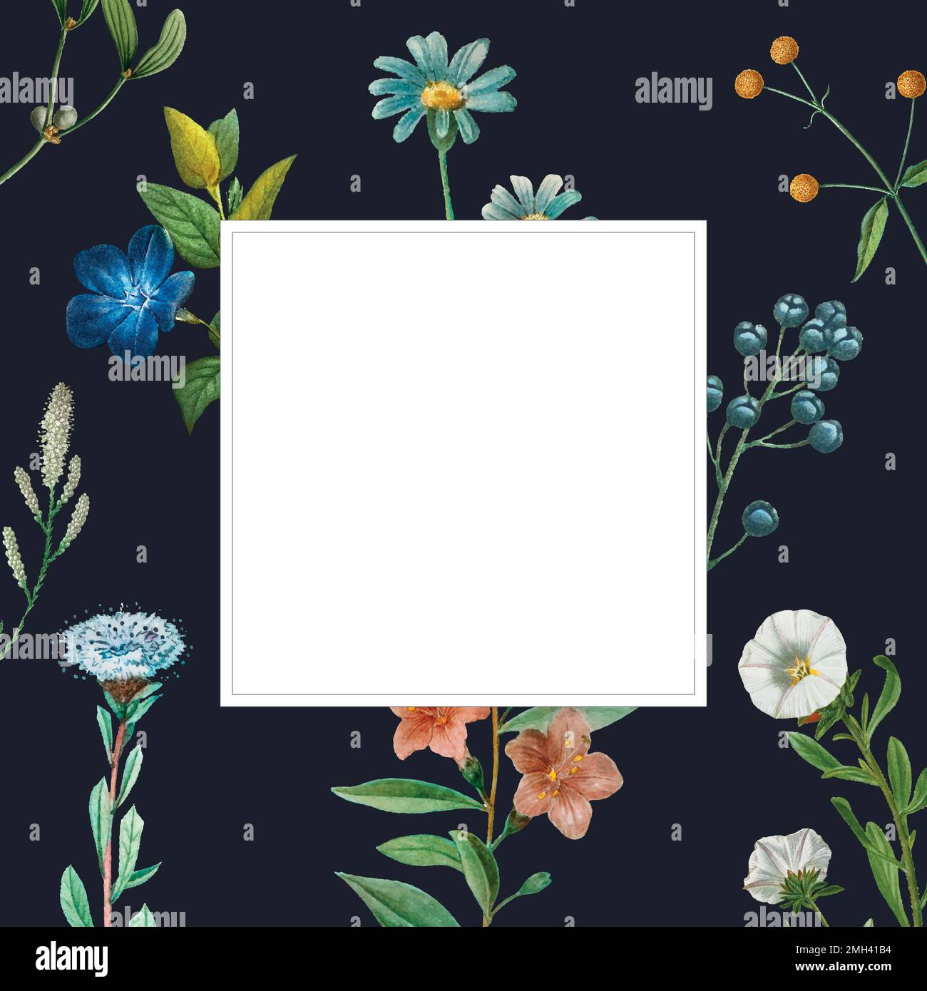 Blank frame vector on summer floral pattern Stock Vector
