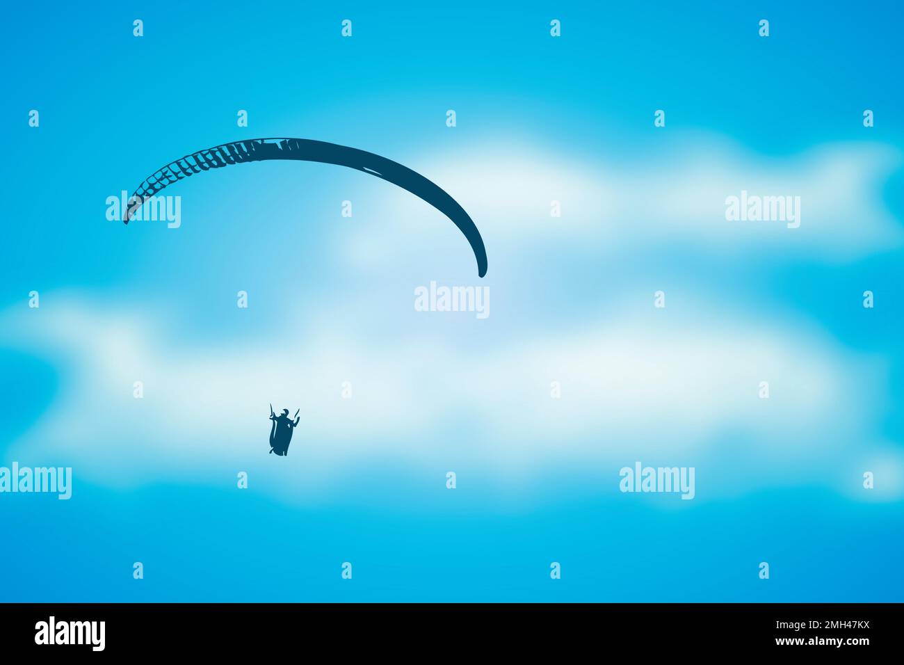 paragliding adventure paraglider in blue cloudy sky Stock Vector