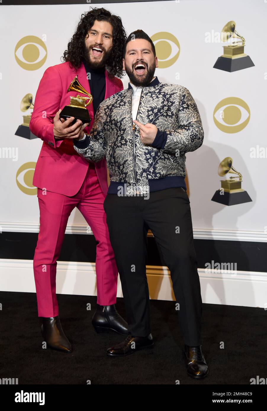 Dan+ Shay pose in the press room with the award for best country duo ...