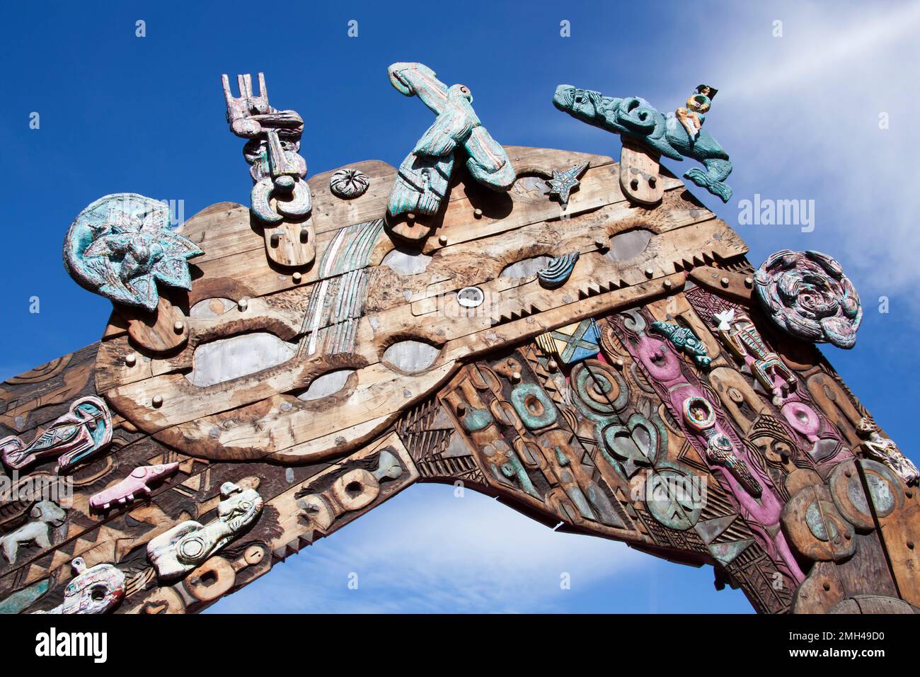 The view of colorful wooden decoration in Auckland downtown park (New