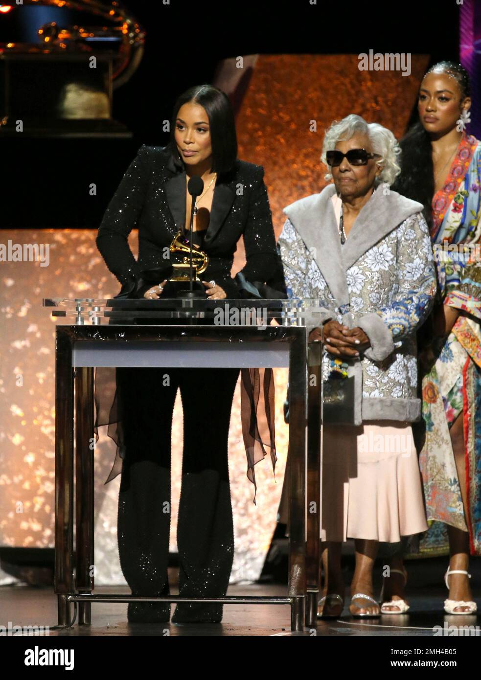 Lauren London, from left, Margaret Boutte, and Samantha Smith accept the award for best rap