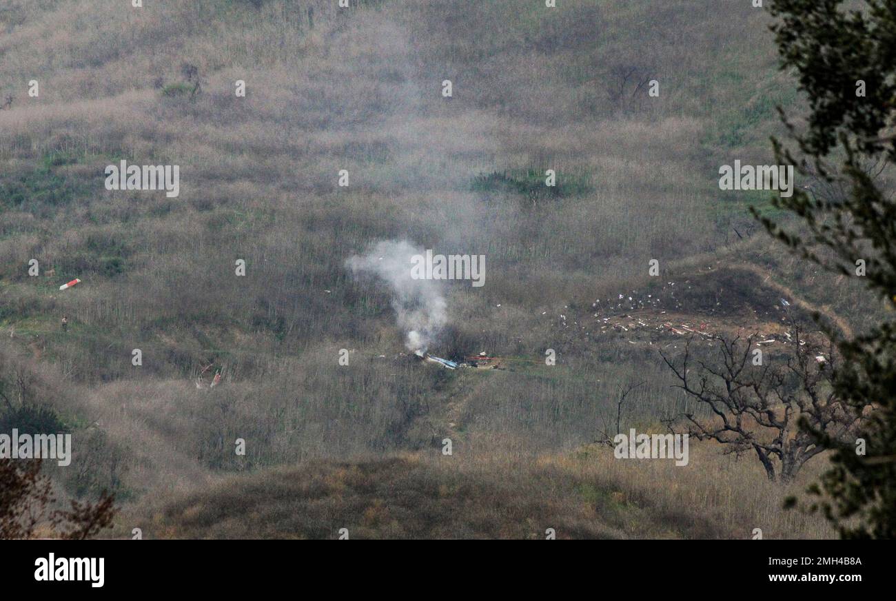 The scene of a helicopter crash where former NBA star Kobe Bryant died