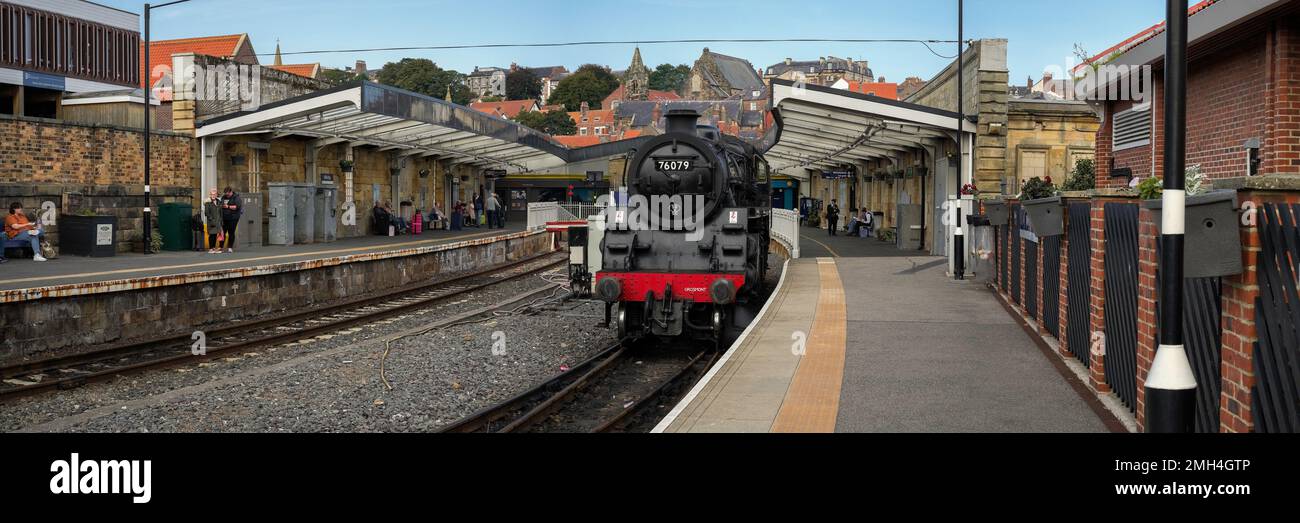 Railway steam at Whitby station, North Yorkshire, UK Stock Photo