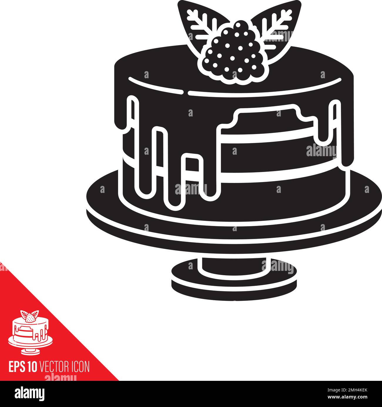 Raspberry cake vector glyph icon. Sweet fruit pastry symbol Stock