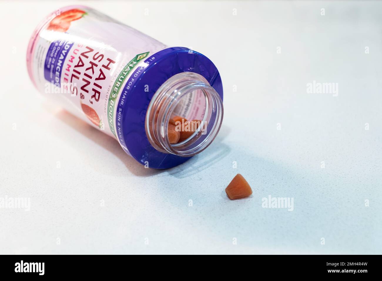 Nature's Bounty brand of strawberry-flavored gummy vitamins for hair, skin & nails. USA. Stock Photo