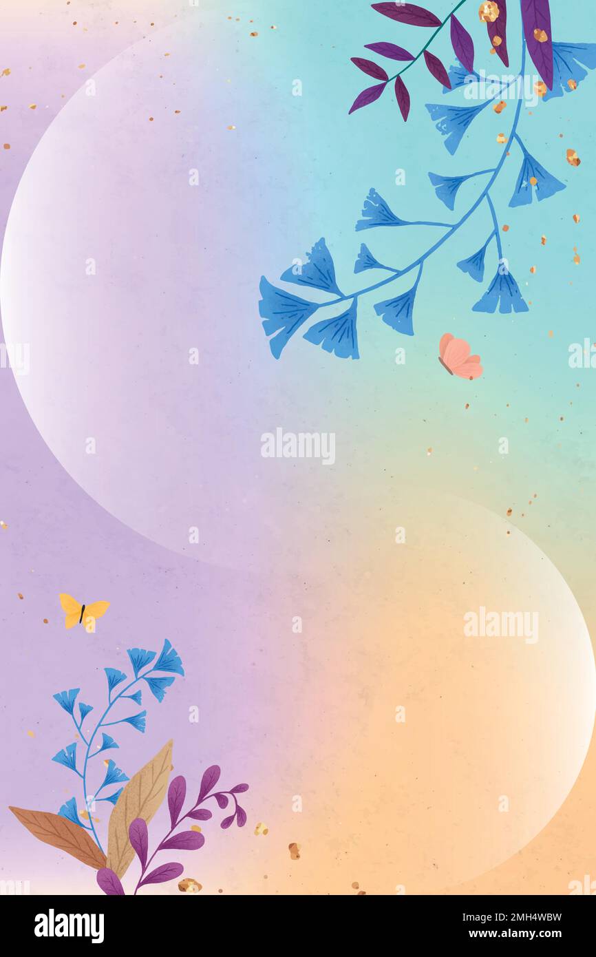 Glitter ginkgo leaves vector frame on colorful background Stock Vector