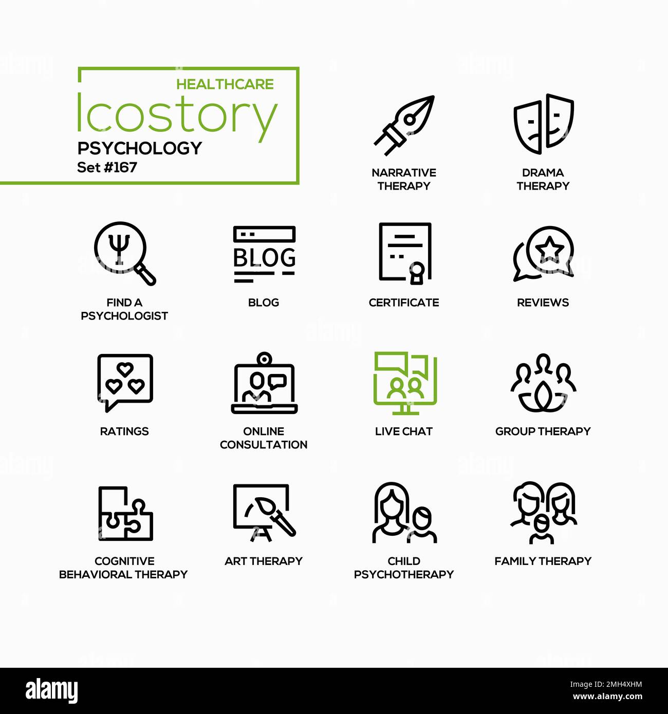 Psychology and therapy line design style icons set stock vector image