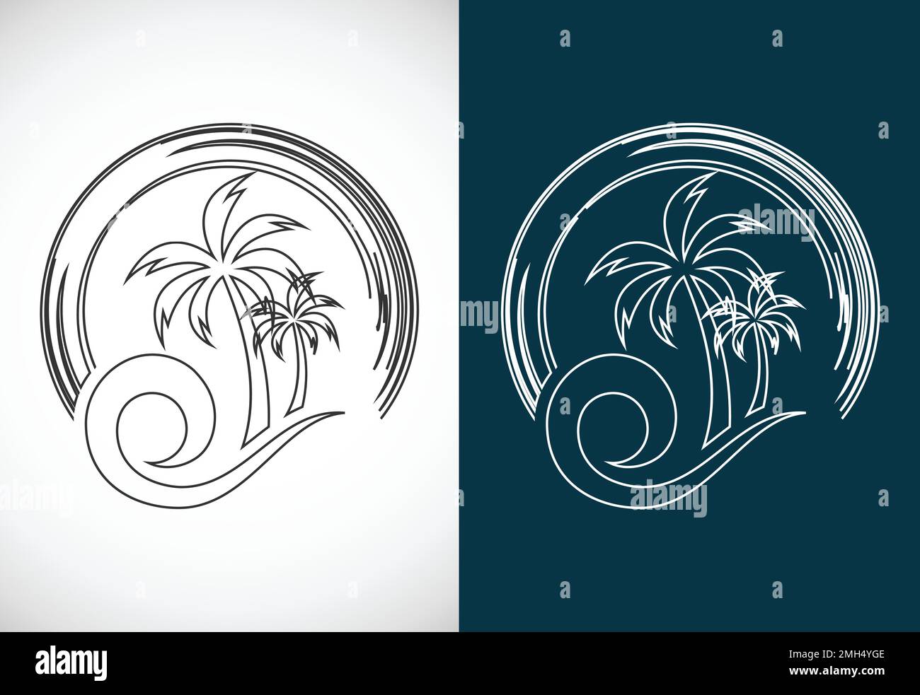 Simple modern Unique tropical beach line art logo design vector ...