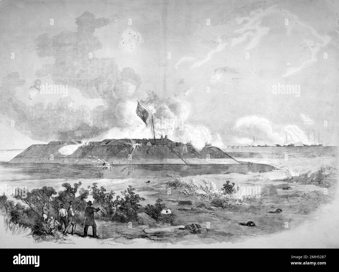 The Battle of Hatteras Inlet Batteries was a combined operation of the Union Army and Navy that took place in North Carolina on 28-29th August 1861. It was won by the Unionist forces who captured the forts at Cape Hatteras. Stock Photo