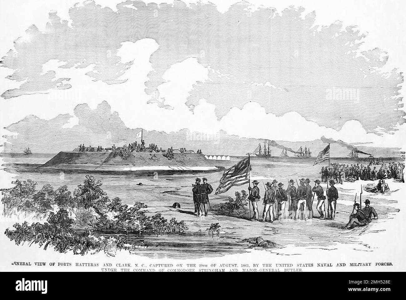 The Battle of Hatteras Inlet Batteries was a combined operation of the Union Army and Navy that took place in North Carolina on 28-29th August 1861. It was won by the Unionist forces who captured the forts at Cape Hatteras. Stock Photo