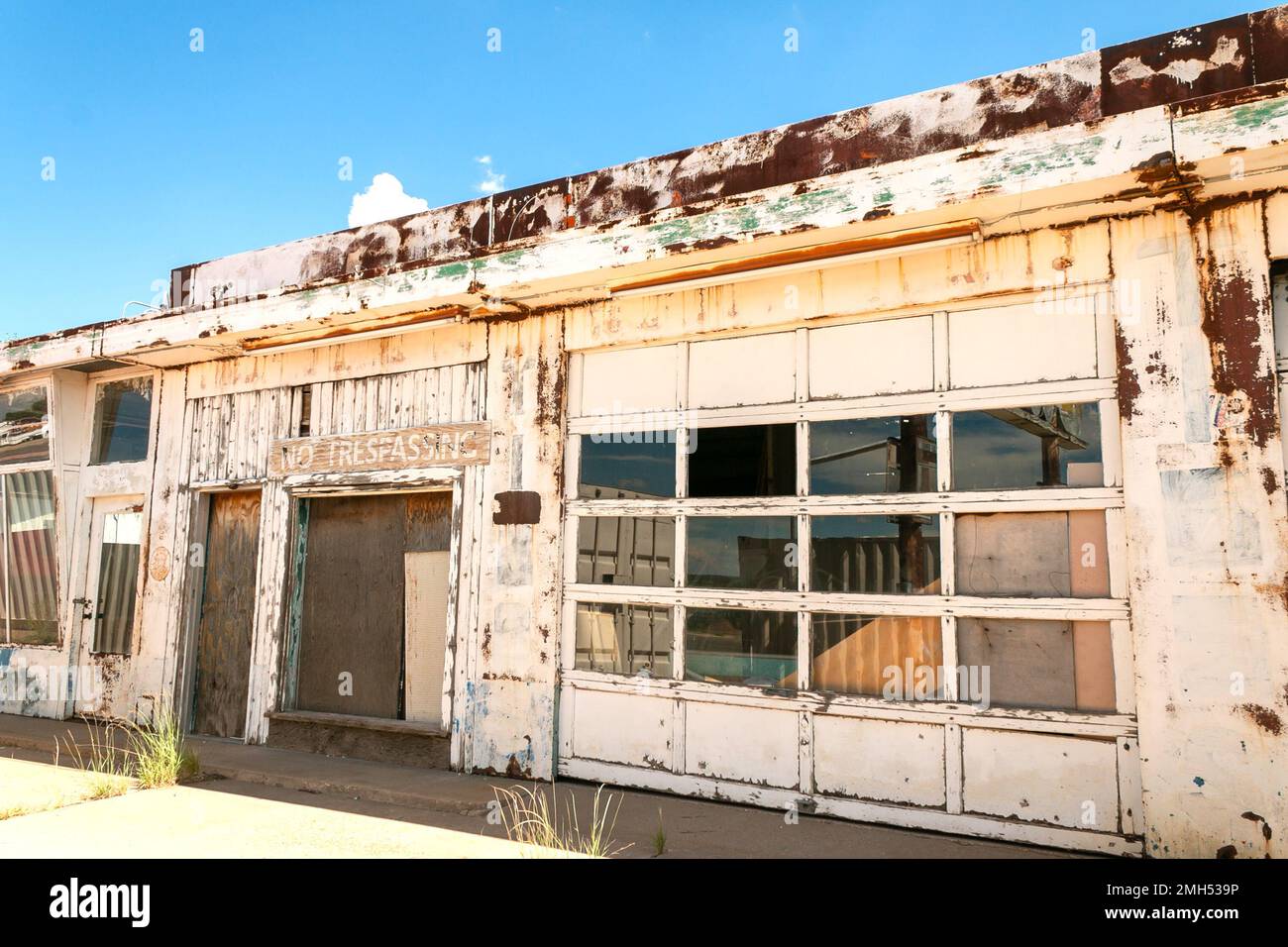 abandoned vintage sign and garage building, Rio Pecos Ranch Truck
