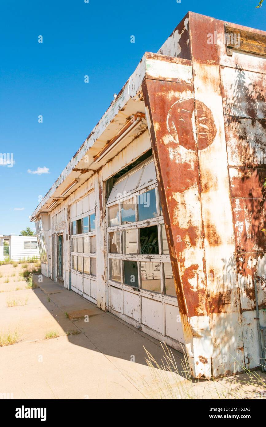 abandoned vintage sign and garage building, Rio Pecos Ranch Truck