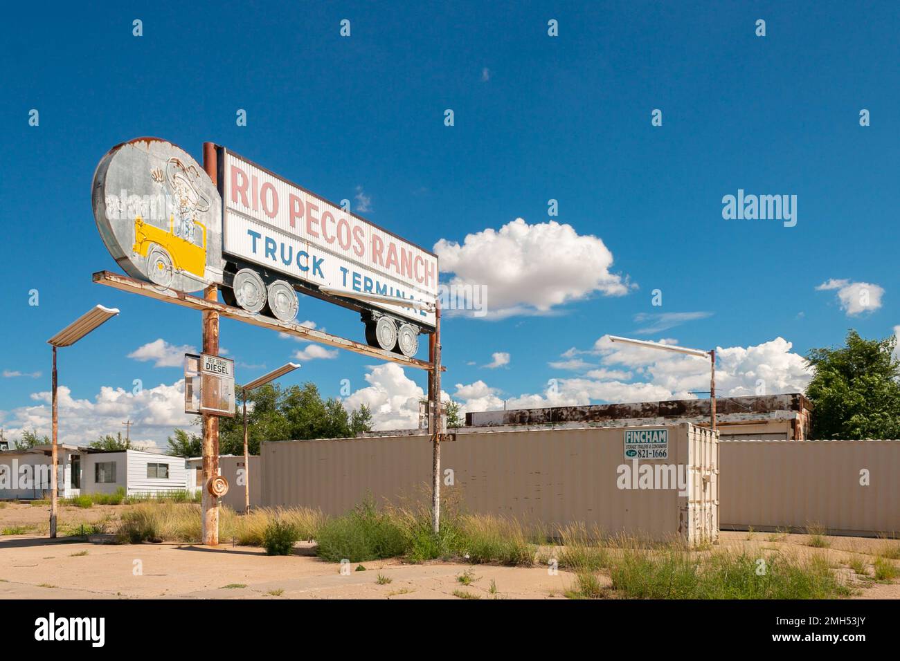 abandoned vintage sign and building, Rio Pecos Ranch Truck Terminal on