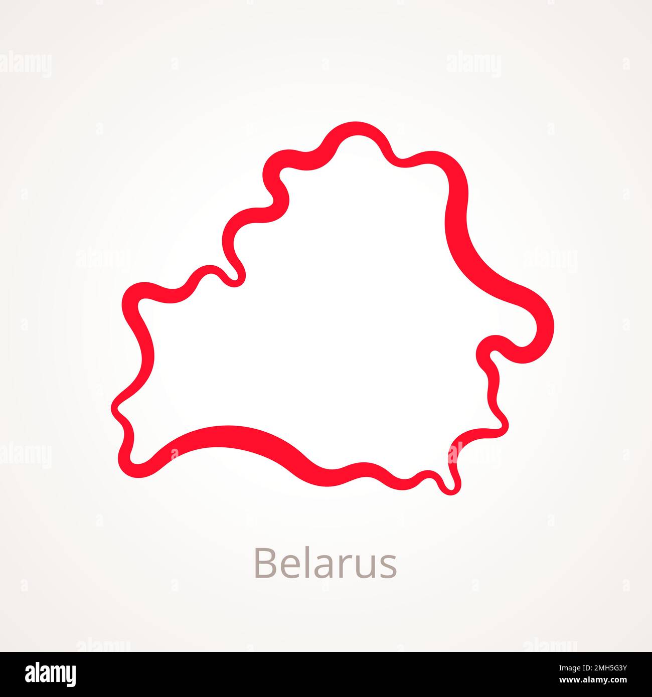 Outline map of Belarus marked with red line. Stock Vector