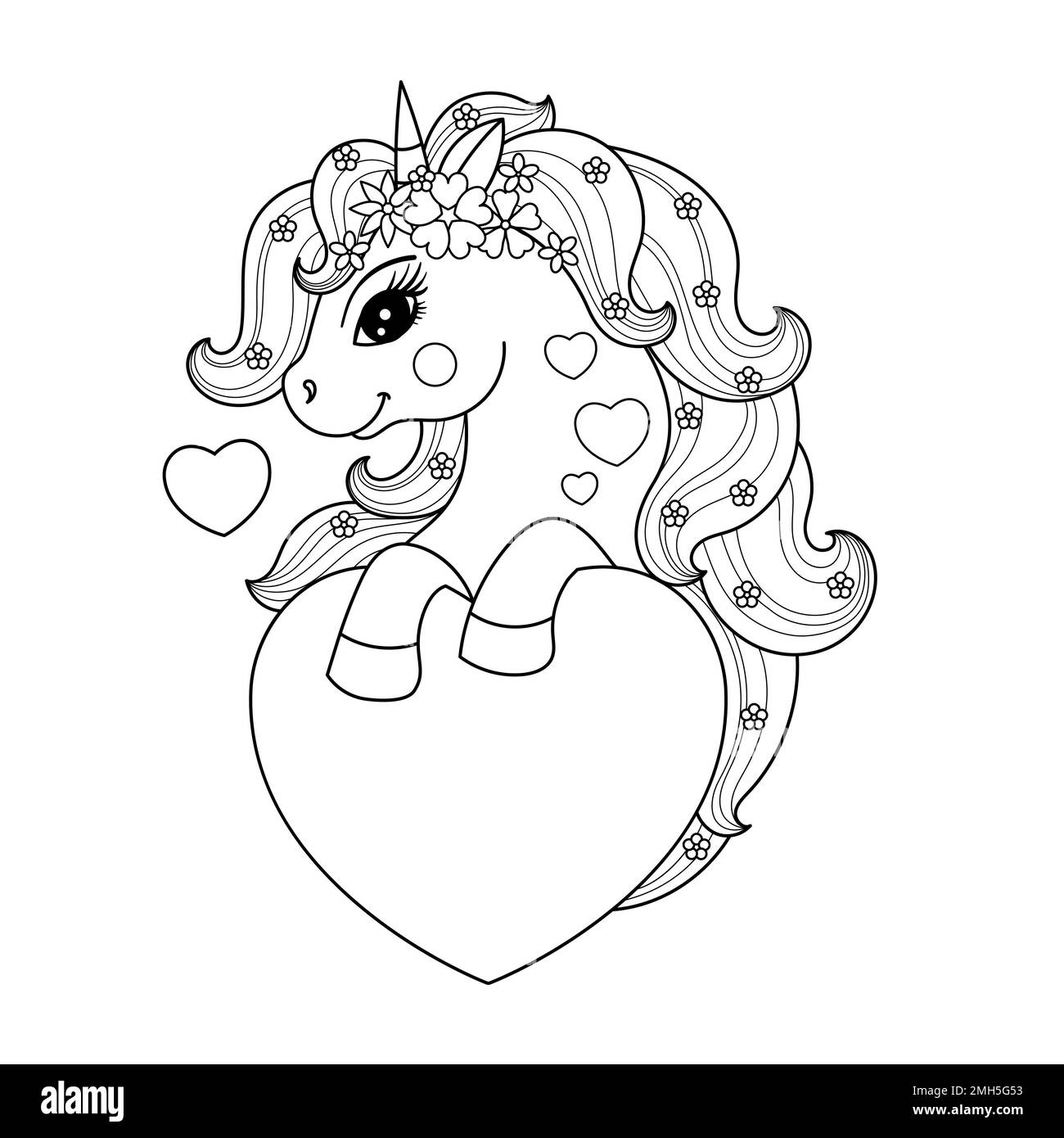 Beautiful unicorn holding a heart.Vector illustration Stock Vector