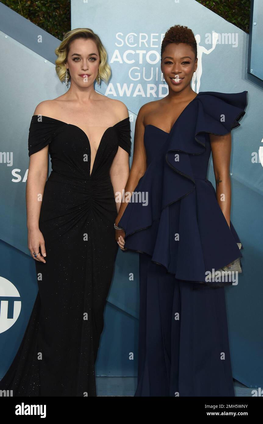 Lauren Morelli, left, and Samira Wiley arrive at the 26th annual Screen