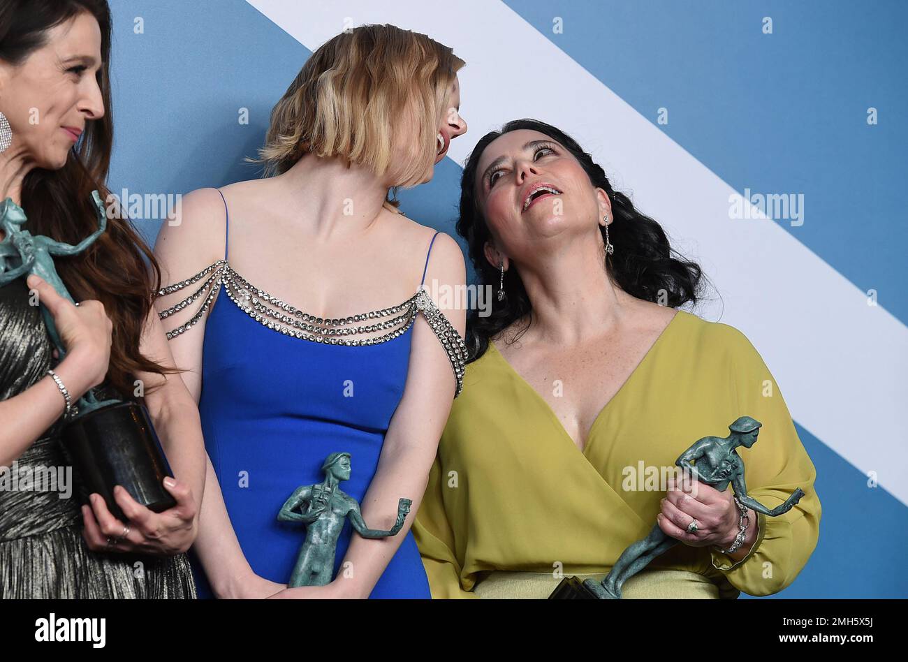 Marin Hinkle, from left, Rachel Brosnahan and Alex Borstein pose in the