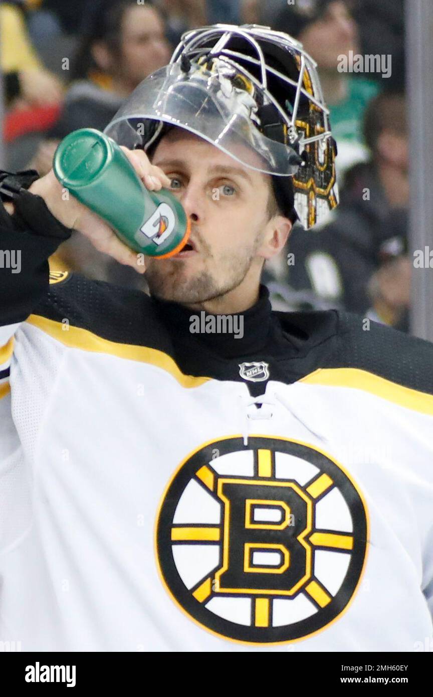 Boston Bruins goaltender Jaroslav Halak on a break against the ...