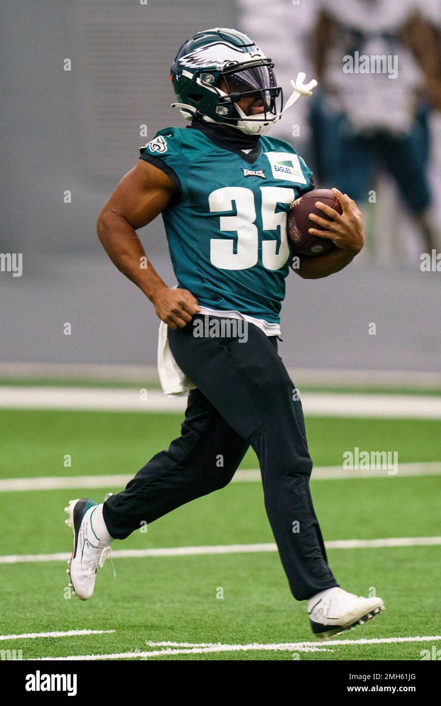 Philadelphia Eagles running back Boston Scott (35) in action during an NFL  football workout, Thursday, Jan. 26, 2023, in Philadelphia. The Eagles are  scheduled to play the San Francisco 49ers Sunday in