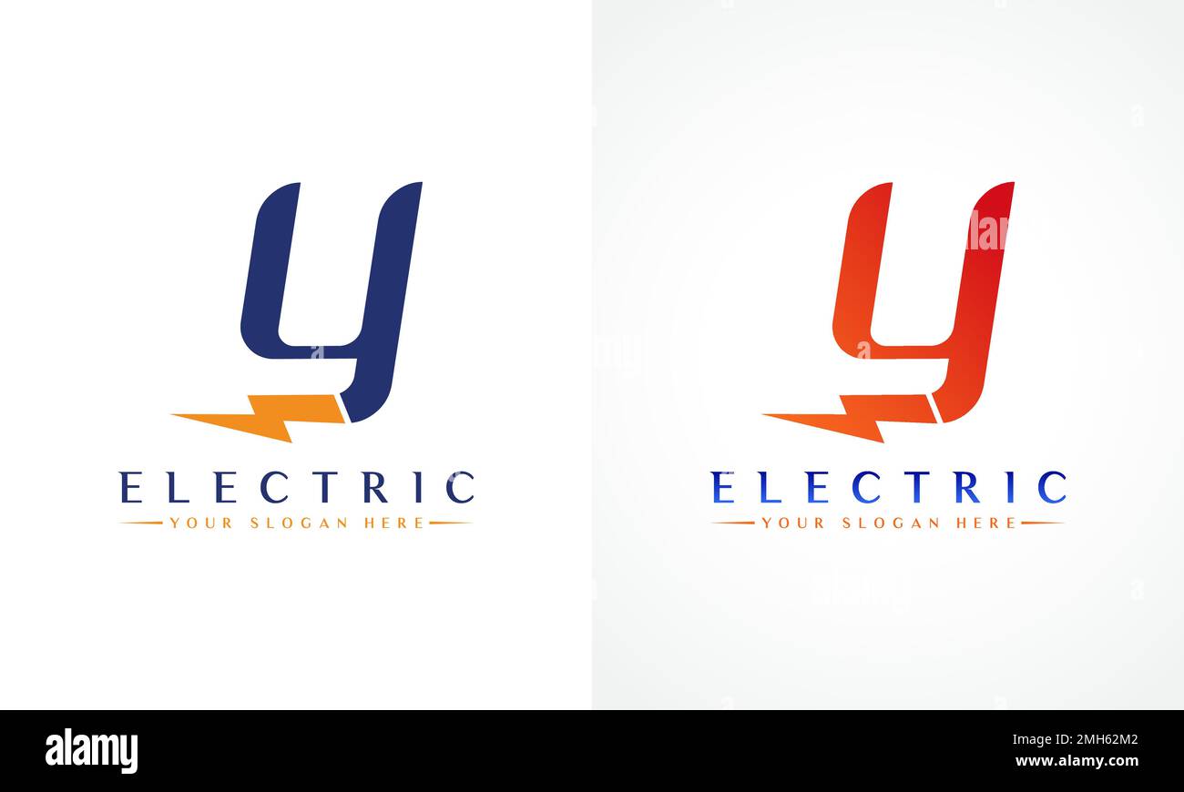 Y Letter Logo With Lightning Thunder Bolt Vector Design. Electric Bolt Letter Y Logo Vector Illustration. Stock Vector