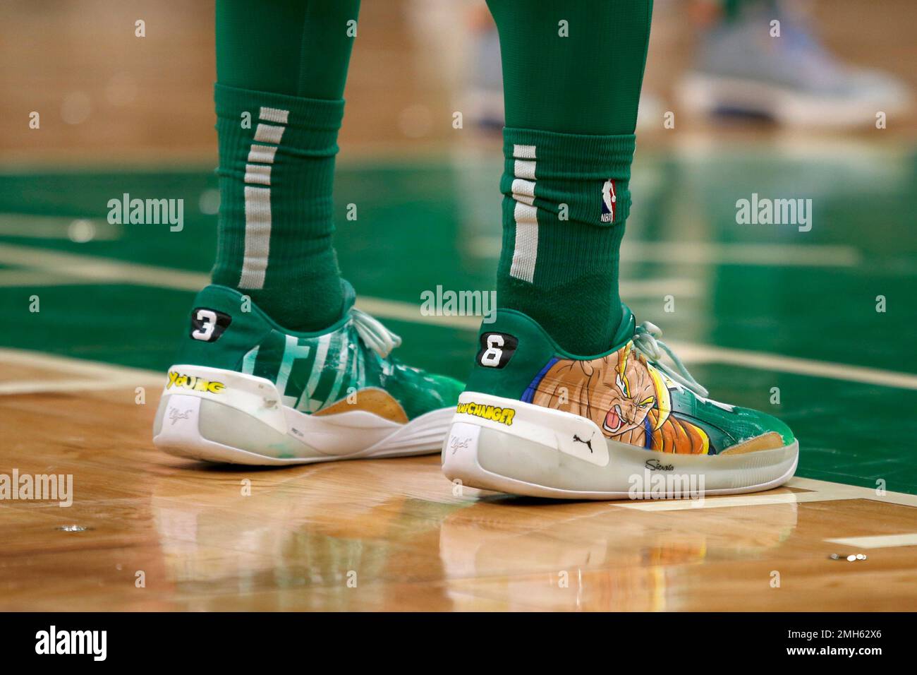 The shoes of Boston Celtics guard Marcus Smart 36 are seen during the second half of