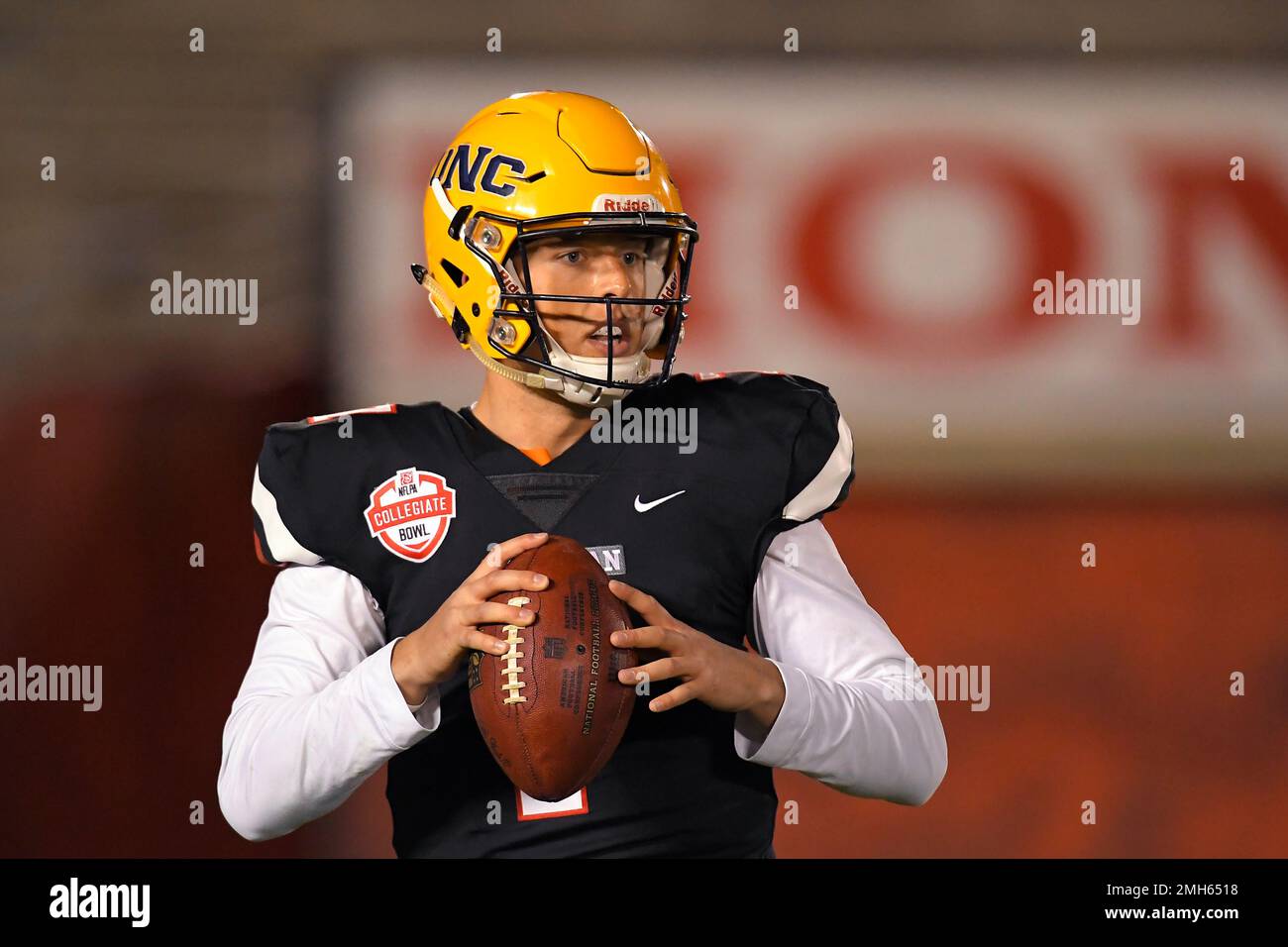 American Team quarterback Jacob Knipp, of Northern Colorado, gets set