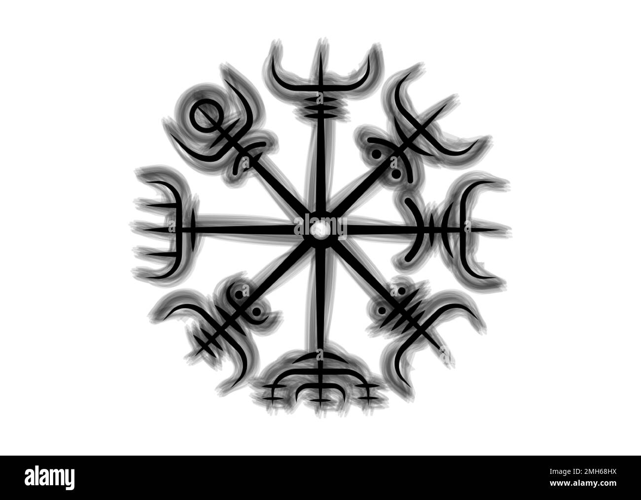 Viking Pagan Compass, Vegvisir Wind rose, navigation runic compass, Norse Mythology. Protective talisman for travelers. Magical Navigator Stock Vector