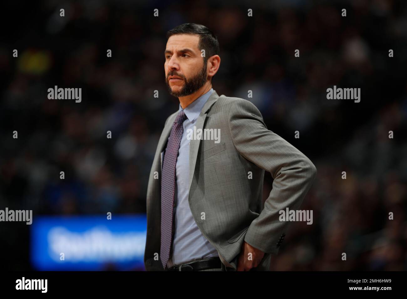 Charlotte Hornets head coach James Borrego in the first half of an NBA basketball game Wednesday Jan. 15 2020 in Denver. AP Photo David Zalubowski Stock Photo Alamy