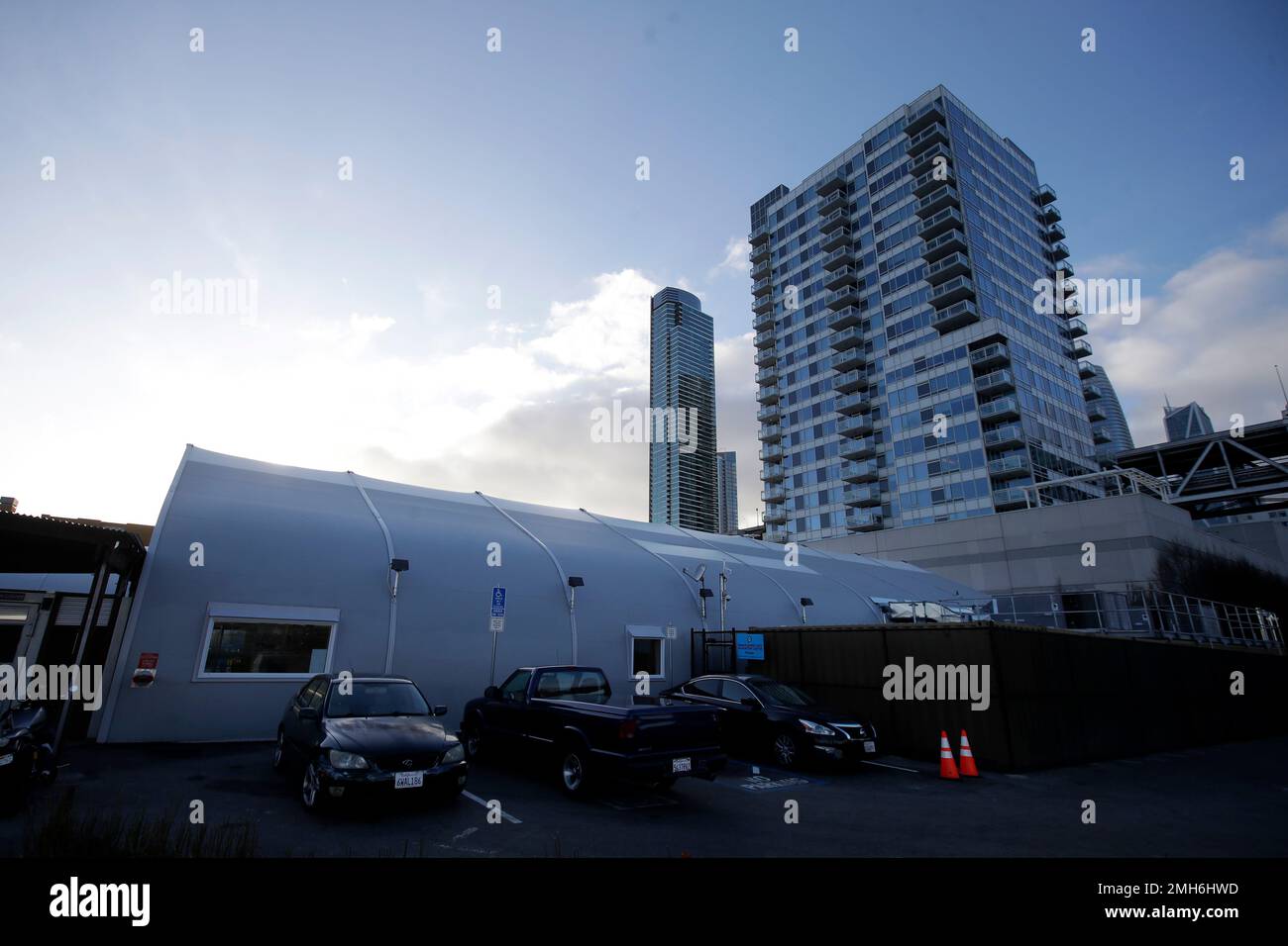 The Embarcadero Safe Navigation Center, a homeless shelter, is shown in