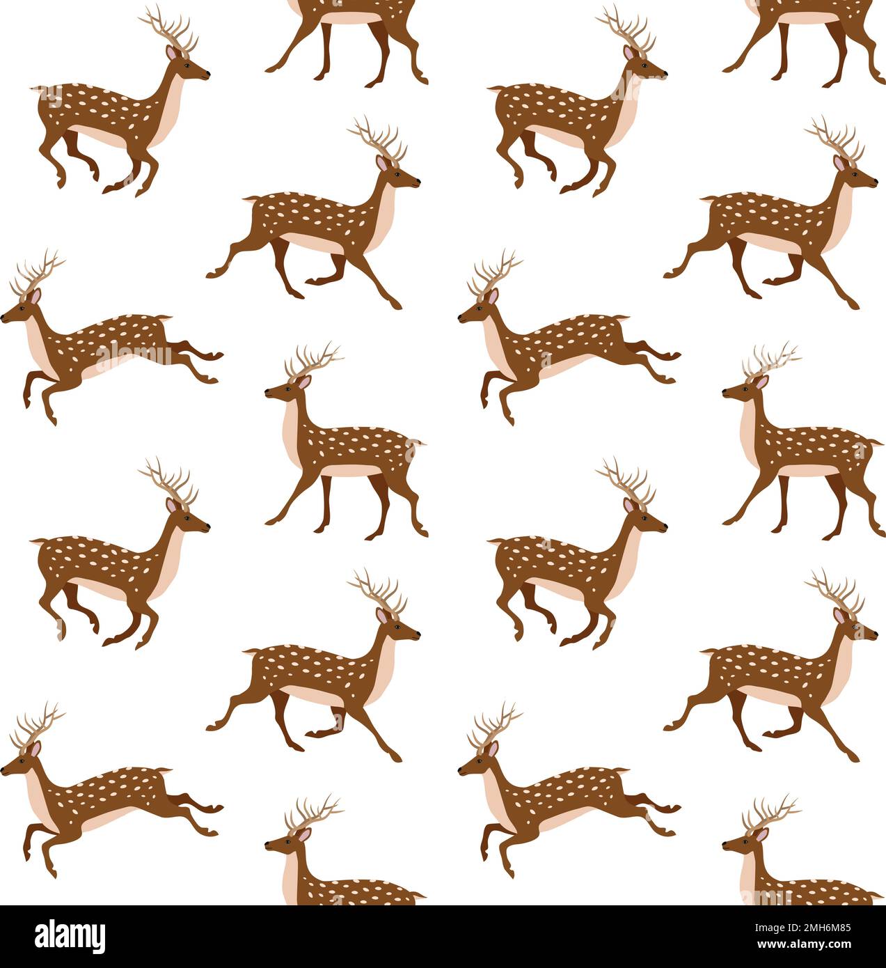 Vector seamless pattern of flat hand drawn deer isolated on white ...