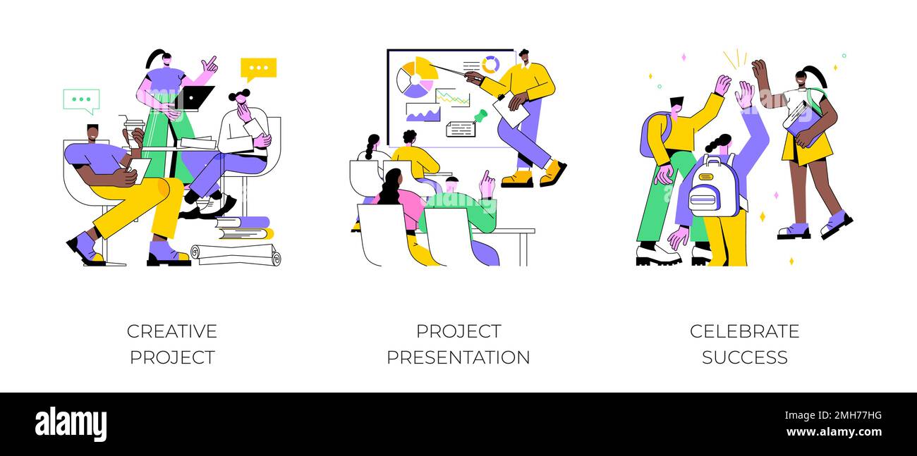 Students project isolated cartoon vector illustrations set. Creative ...