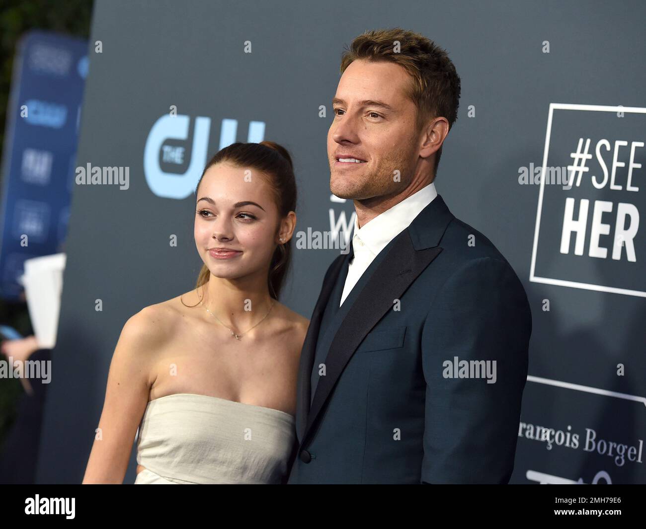 Isabella Justice Hartley, left, and Justin Hartley arrive at the 25th