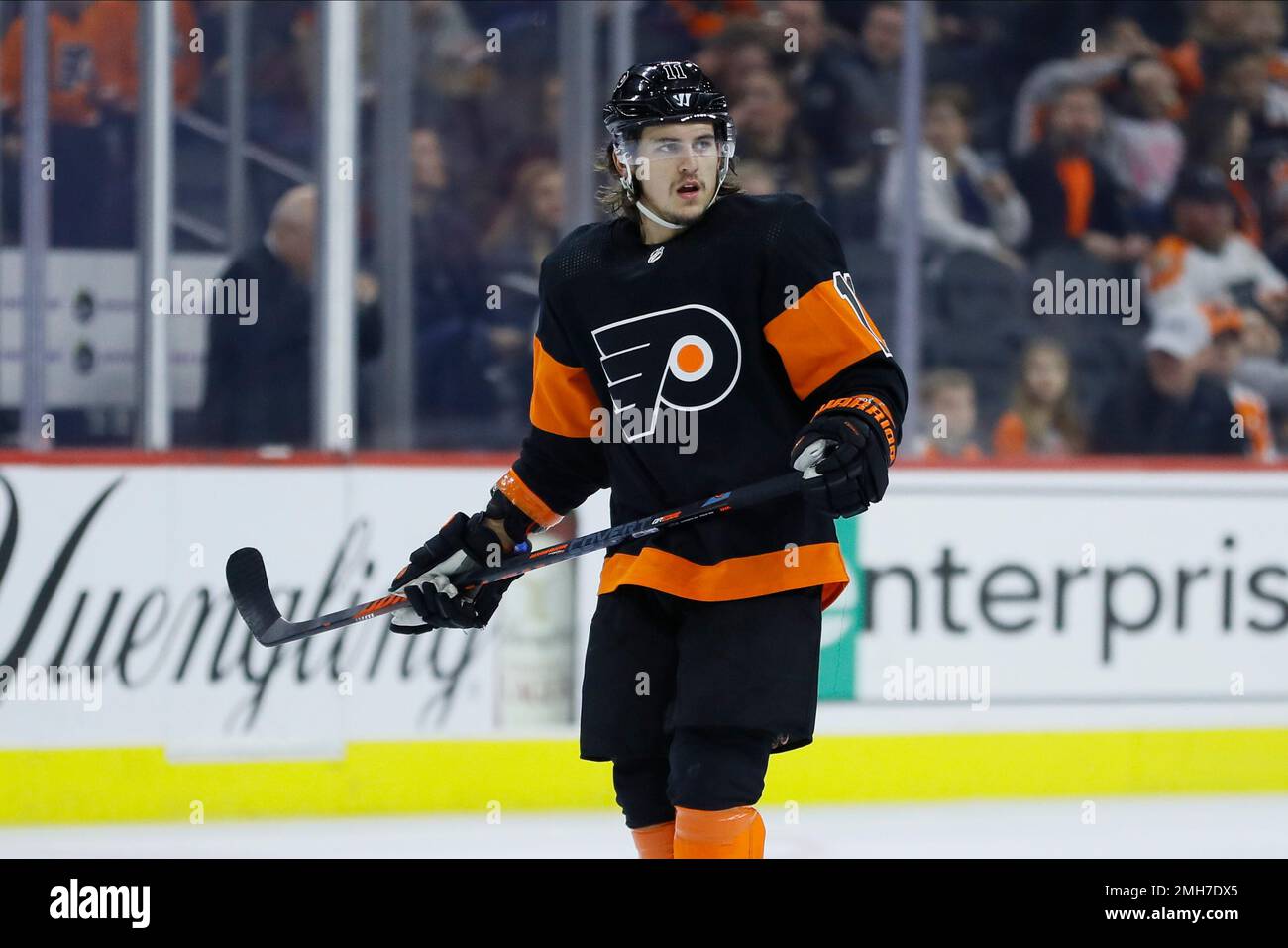 Philadelphia Flyers' Travis Konecny in action during an NHL Stadium Series  hockey game against the Pittsburgh Penguins at Lincoln Financial Field,  Saturday, Feb. 23, 2019, in Philadelphia. (AP Photo/Matt Slocum Stock Photo  