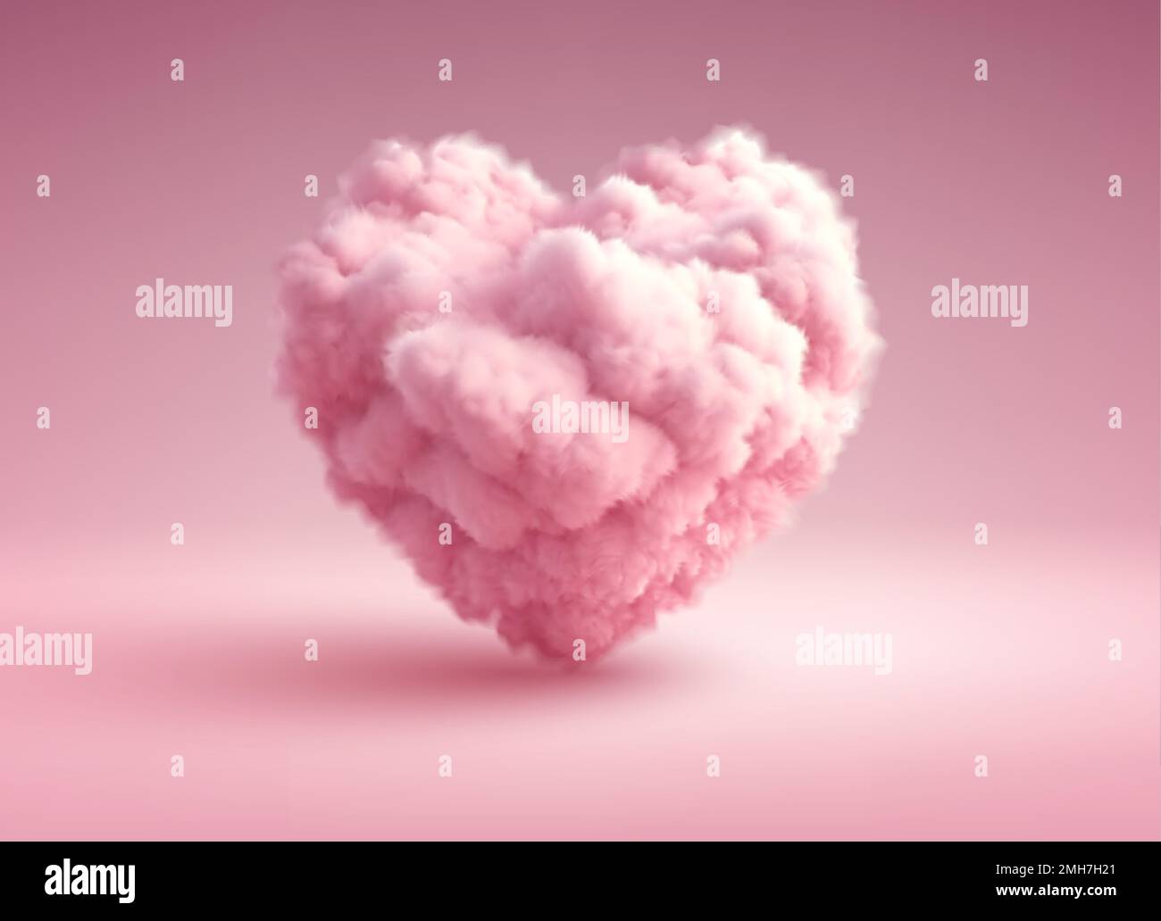 Pink Fluffy Heart Cloud. Concept Design for Valentines Day Greeting Card, Banner, Leaflet. Realistic 3d Render. Vector Illustration Stock Vector