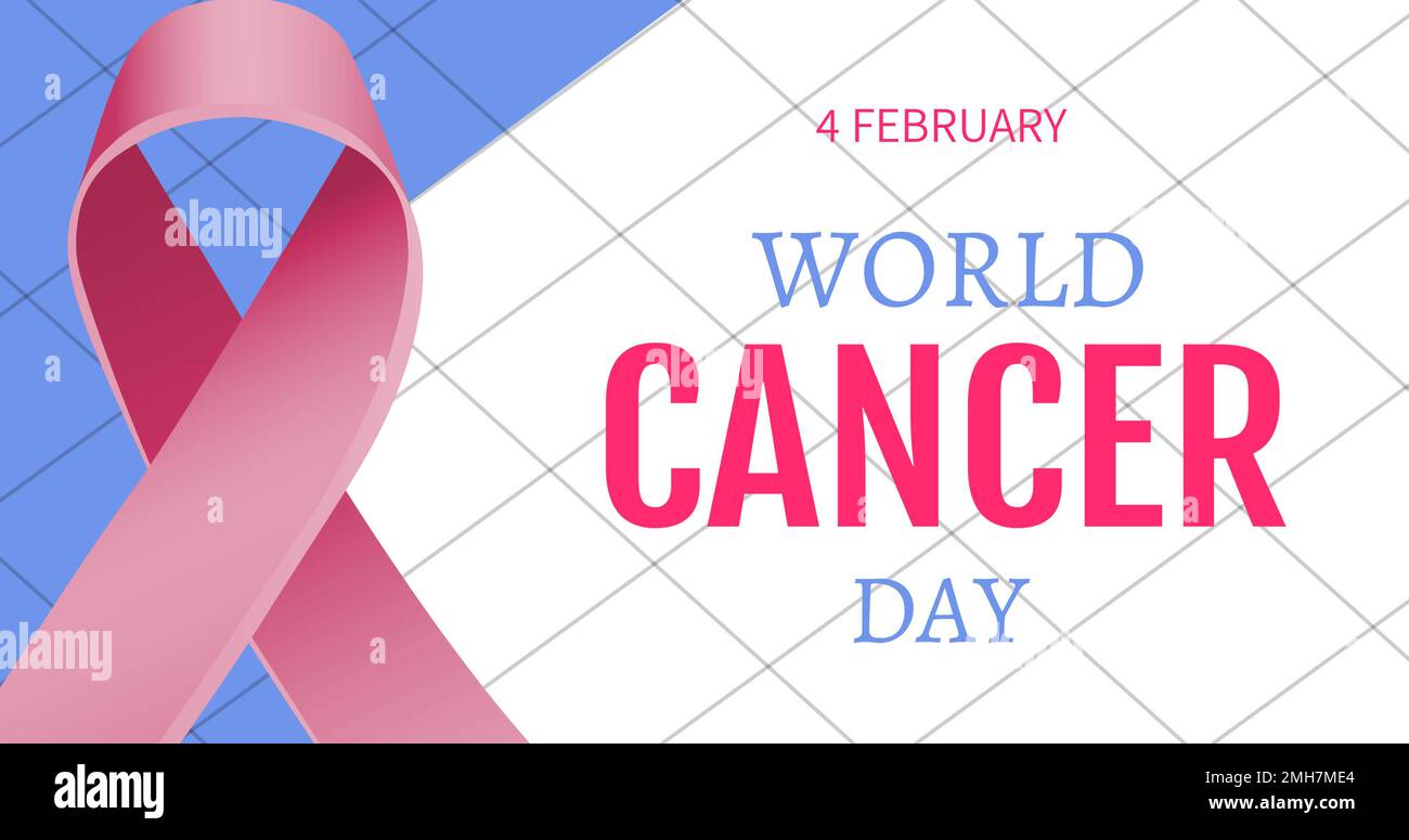 Image of world cancer day text and pink ribbon on white background Stock Photo