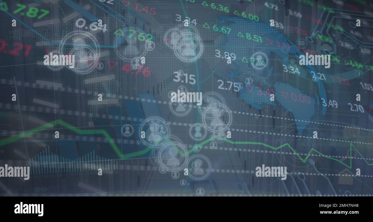 Stats Numbers Composition of globe, statistics, data processing with numbers over ...
