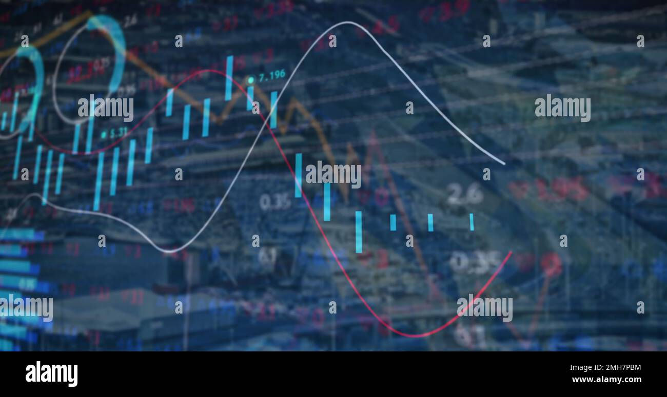 Image of financial data and graphs over navy background Stock Photo - Alamy