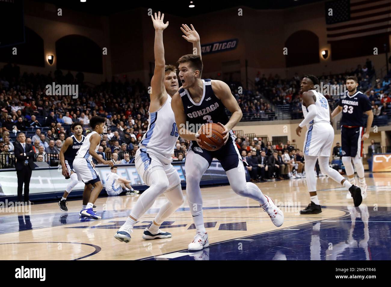 Gonzaga Forward Filip Petrusev, Center, Drives Toward The Basket As San ...