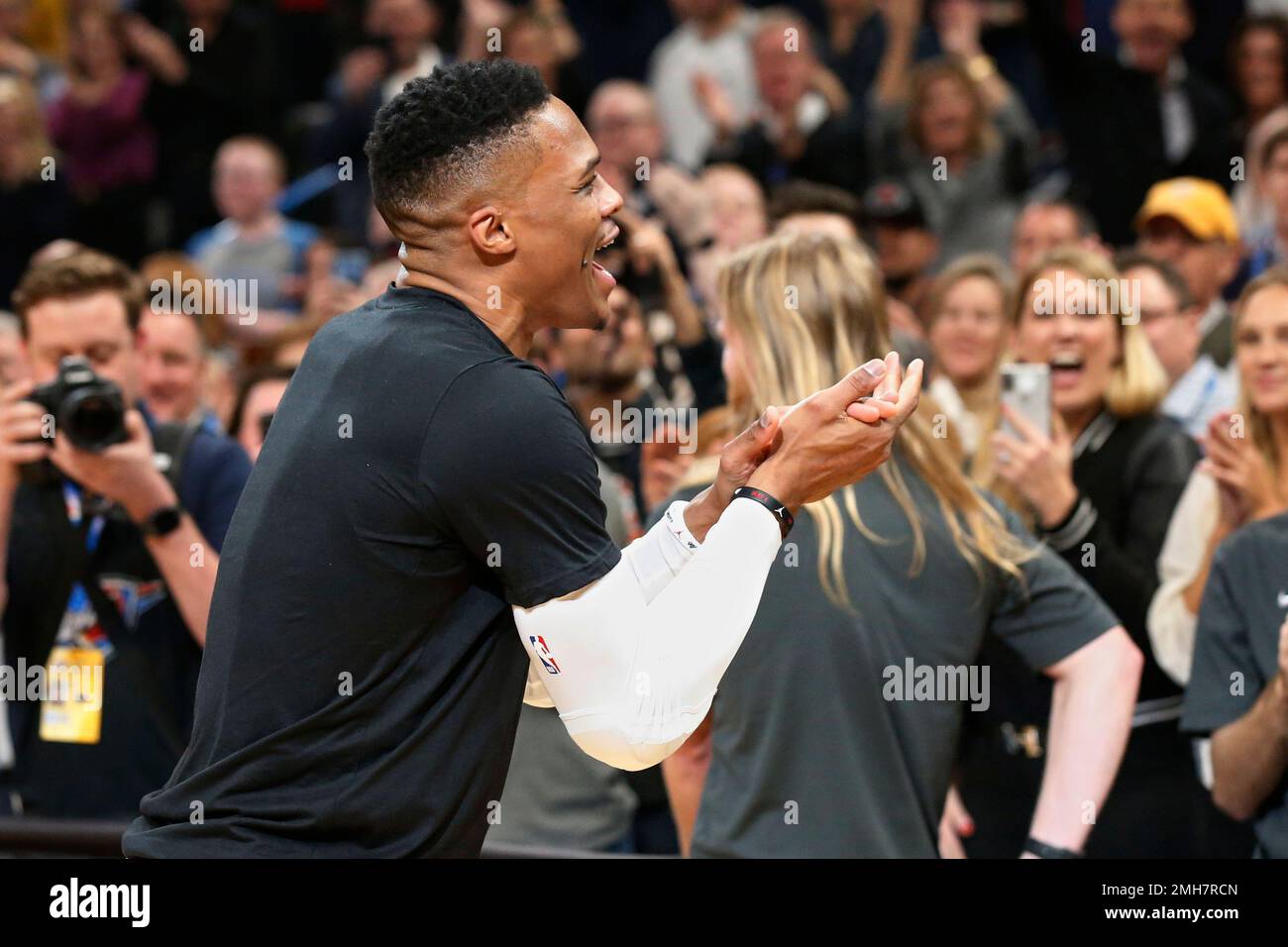 Russell Rockets Basketball Houston Rockets guard Russell Westbrook greets Oklahoma City Thunder ...