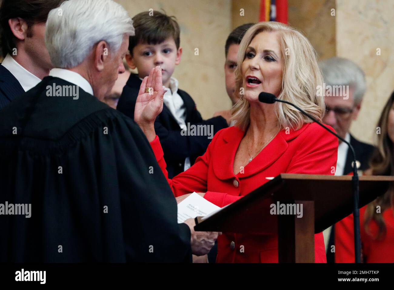 Attorney General Lynn Fitch recites the oath of office as administered