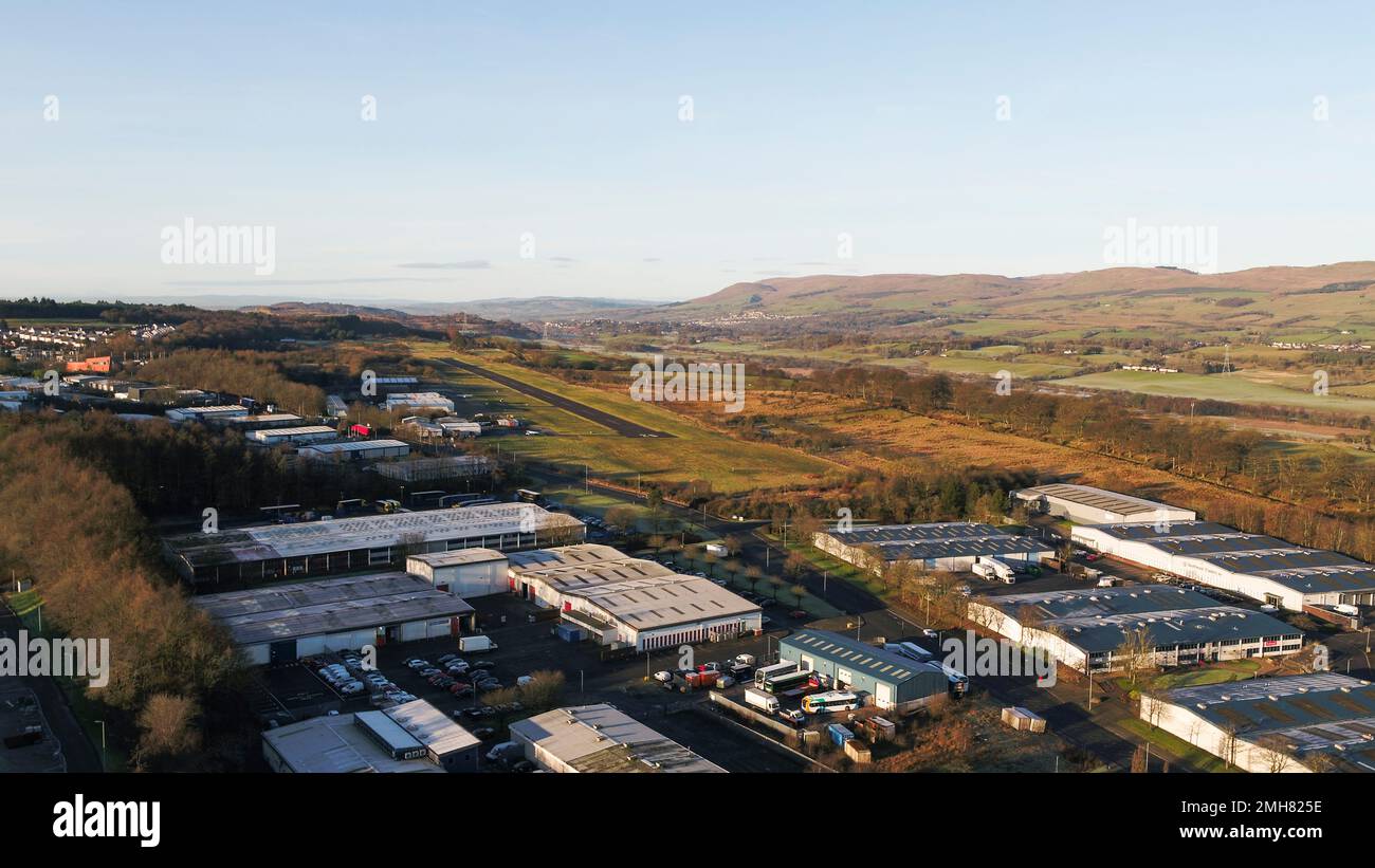 Aerial drone view of Wardpark industrial estate looking towards