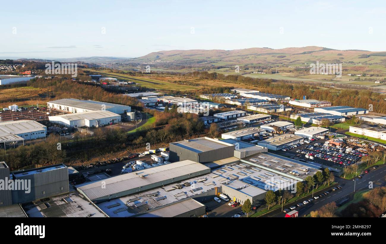 Aerial drone view of Wardpark industrial estate looking towards