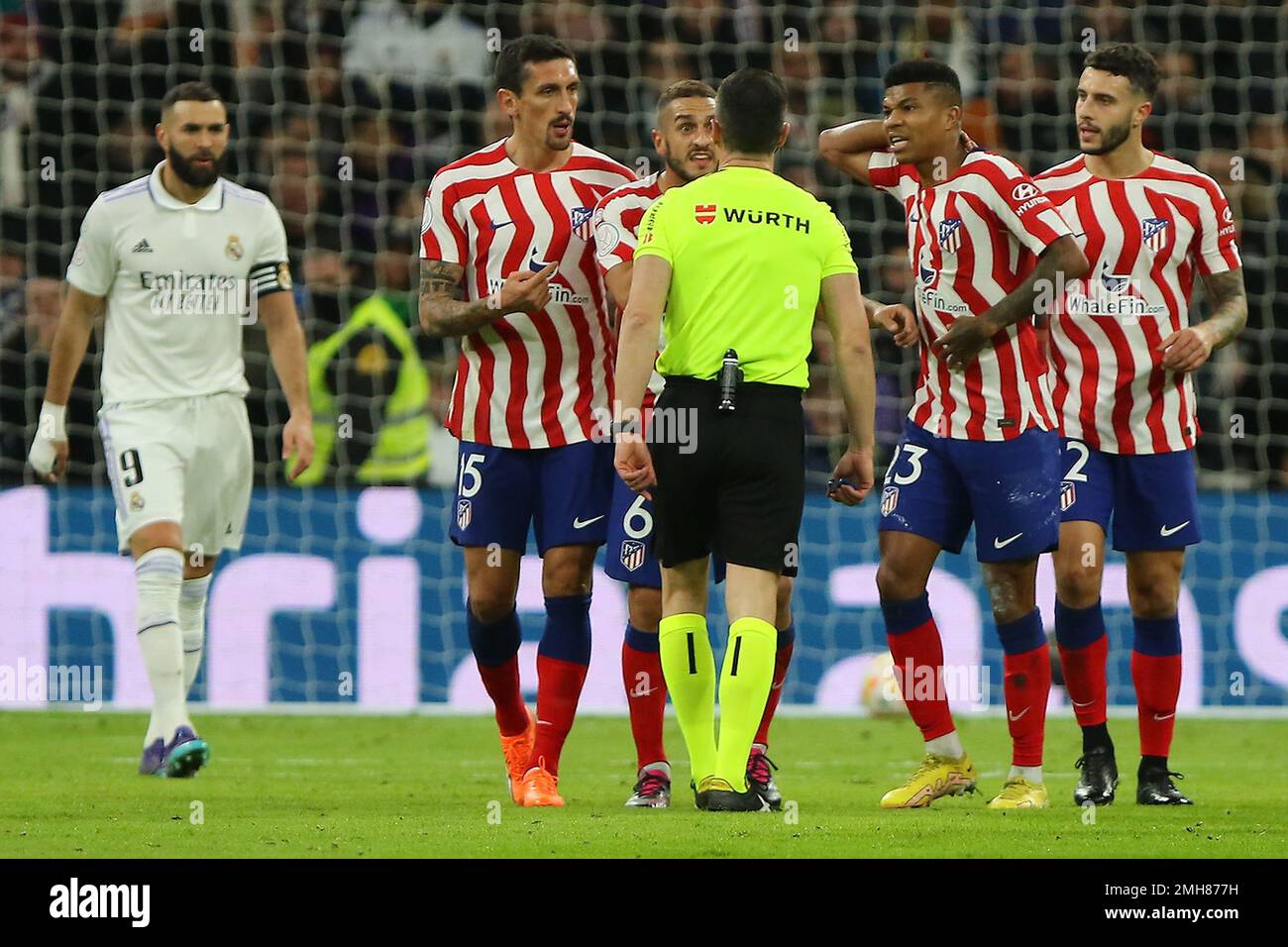 Madrid, Spain. 28th Oct, 2022. Atletico´s players argue during Copa del Rey Match Day 6 between Real Madrid C.F. and Atletico de Madrid at Santiago Bernabeu Stadium in Madrid, Spain, on January 27, 2023 (Photo by Edward F. Peters/Sipa USA) Credit: Sipa USA/Alamy Live News Stock Photo