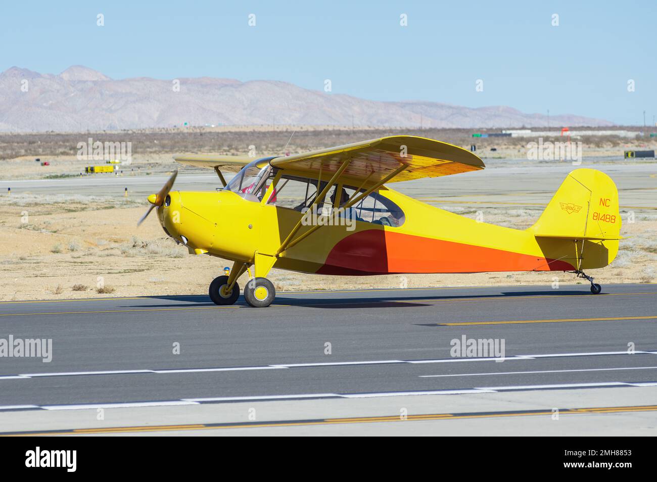 Mojave Air and Space Port. 1945 Aeronca 7AC vintage aircraft with registration N81488 shown taxiing. Stock Photo