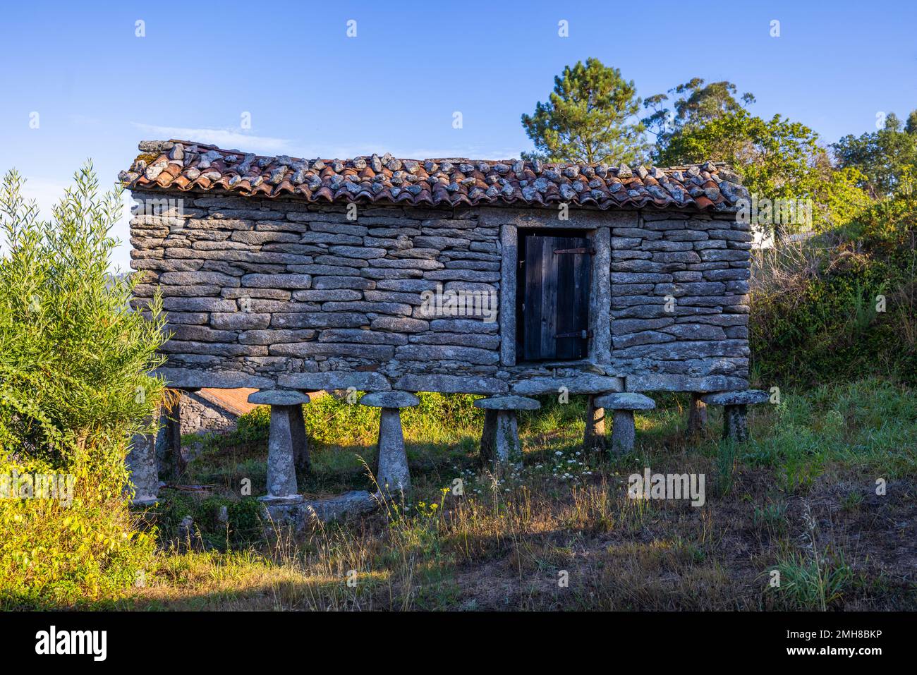 Close up of an Horreo, a traditional Galician construction, on a sunny summer day Stock Photo