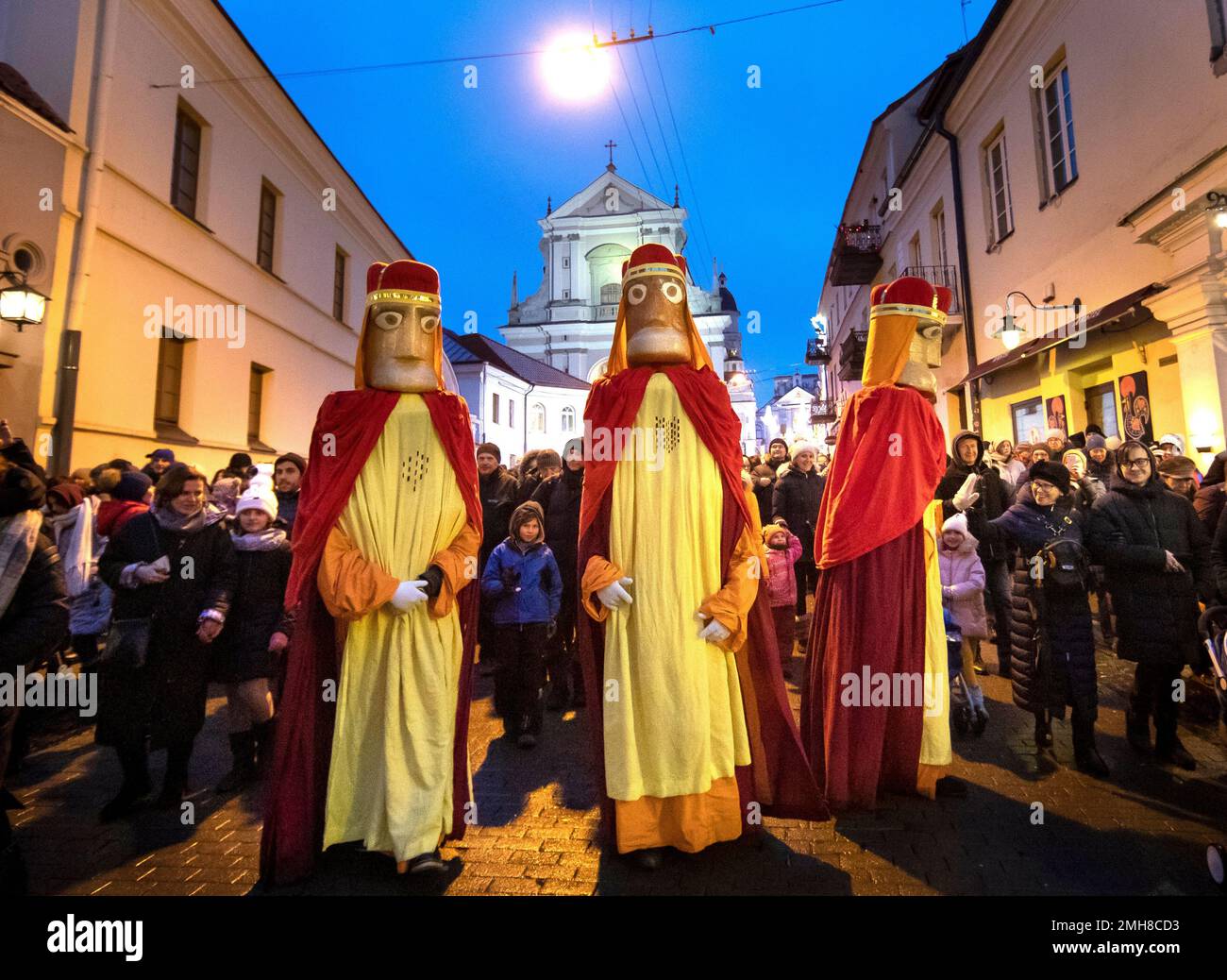 Lithuanians dressed as the Three Kings parade during the Epiphany Day