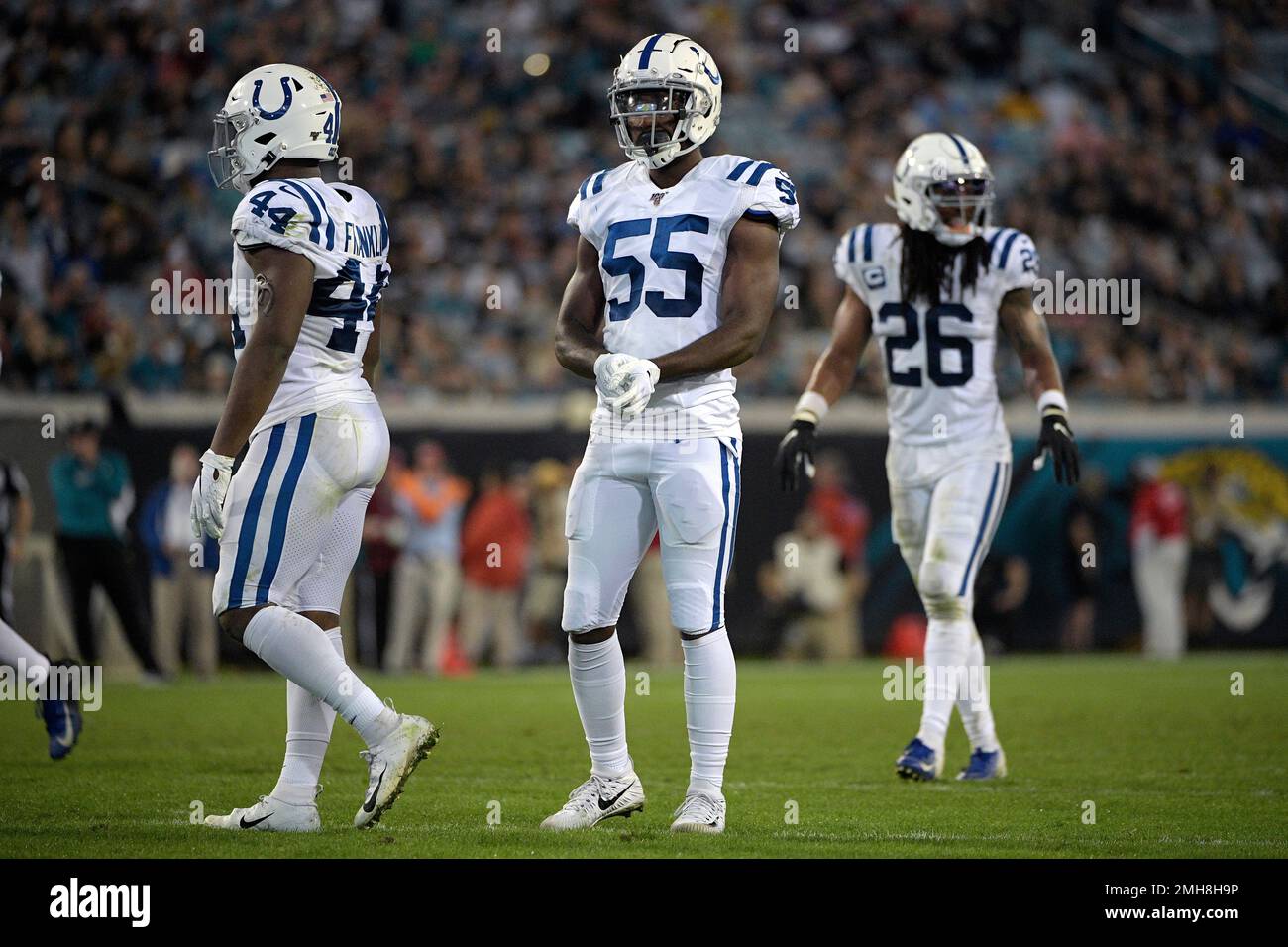 Indianapolis Colts linebacker Zaire Franklin speaks to the media as the  players reported to the NFL team's football training camp in Westfield,  Ind., Tuesday, July 27, 2021. Practice open on Wednesday. (AP